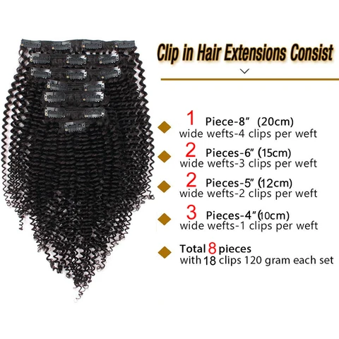 Kinky Curly Clip in Hair Extension Maxine 3C 4A Afro Kinky Curly Clip in Human Hair Extensions Women 120 г/компл. клипсы на всю голову