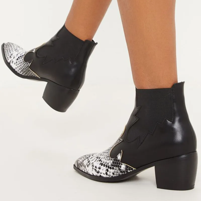 

European Style Contracted Tide Girl Boots Woman Chelsea Boots Snake Print Boots Boots Autumn 2020 New Ankle Heeled Shoes