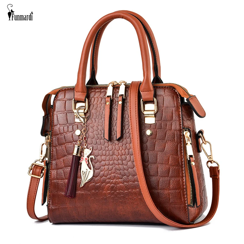 

FUNMARDI 2022 New Fashion Crocodile Pattern Female Bags PU Leather Women Bags Hand Bags Tassel Designer Tote Bag Ladies WLHB2305