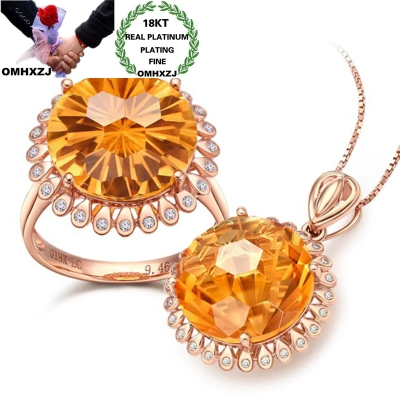 

OMHXZJ, оптовая продажа, JE65, модная женская подвеска и кольцо из розового золота 18 карат, подарок на день рождения, свадьбу, цветок с цирконием ААА, ювелирный набор