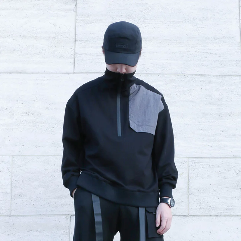 SILENTSTORM Techwear мужской черный пуловер на молнии оверсайз водолазка в стиле хип хоп