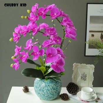 High simulation bonsai artificial Butterfly Orchids arrangements flores artificiais arranjos ikebana in ceramic pot flowers suit