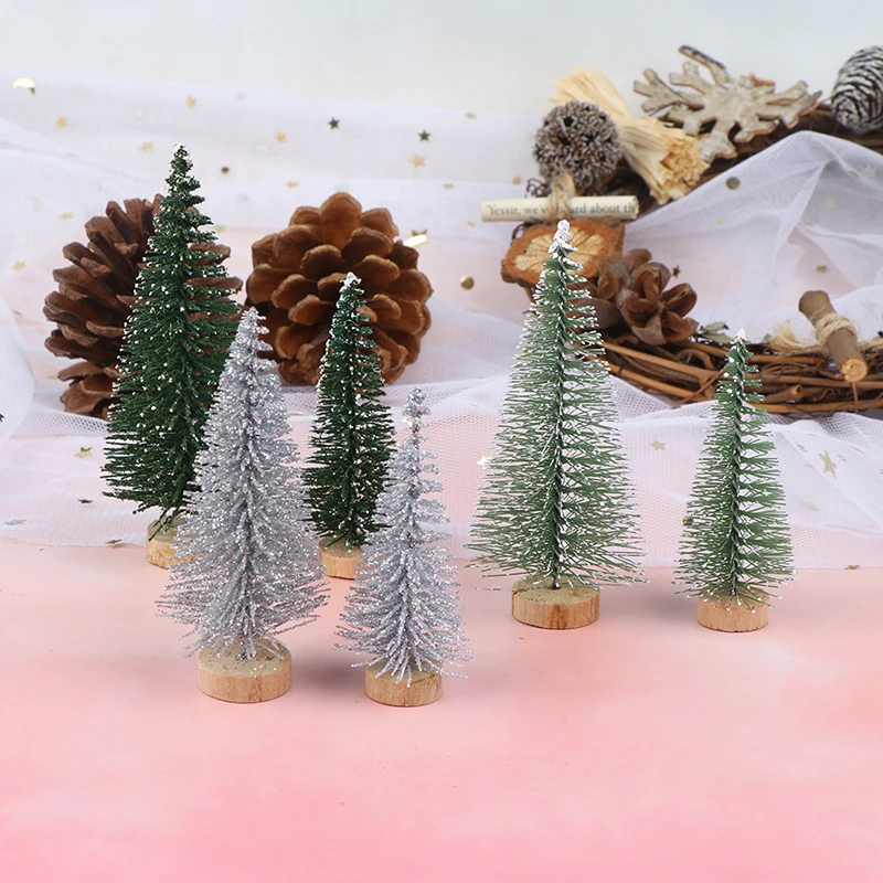 7/9cm DIY Christmas Tree Mini Pine With Wood Base Home Table Top Decor Miniatures | Дом и сад