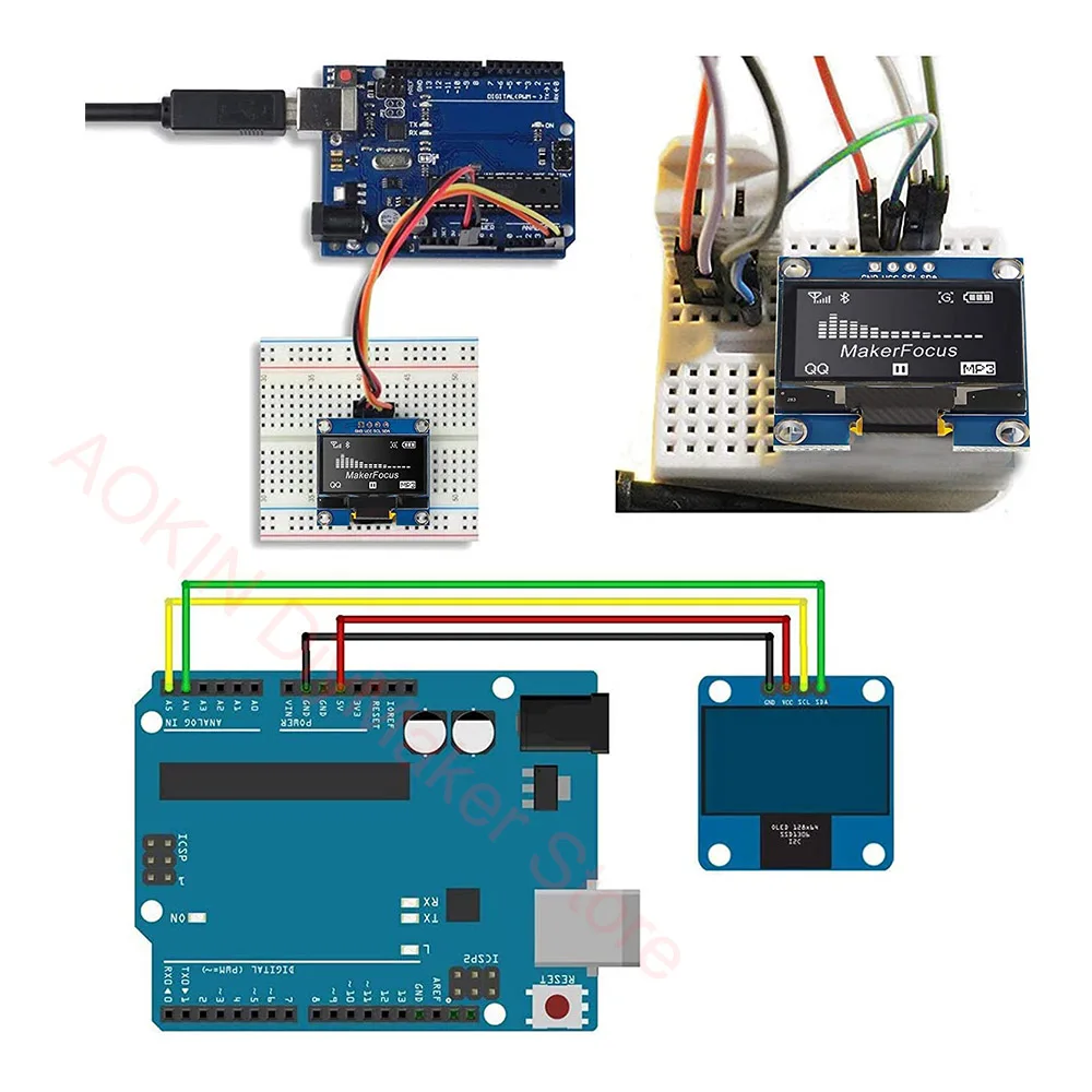 0.91inch 0.96 inch OLED IIC White/YELLOW BLUE/BLUE 12864 OLED Display Module I2C SSD1306 LCD Screen Board for Arduino