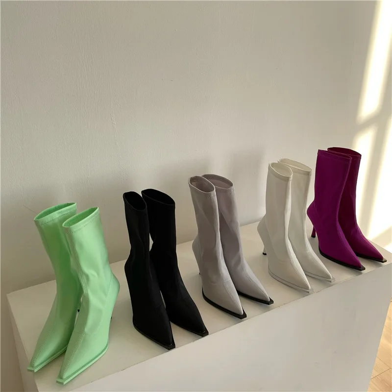 

Брендовая женская обувь, резиновые ботинки, женские модные дождевые ботильоны с острым носком на низком каблуке, Осенние Прошитые тканевые ...