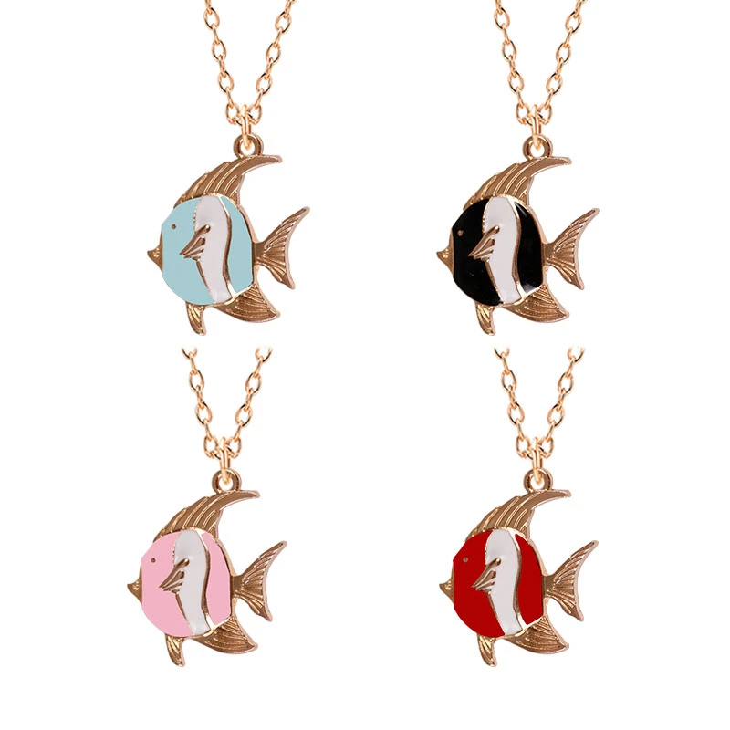 

Fashion Creative Striped Fish Pendant Necklace Female DIY Cartoon Men And Women Decorative Jewelry Gift Retail Wholesale Choker