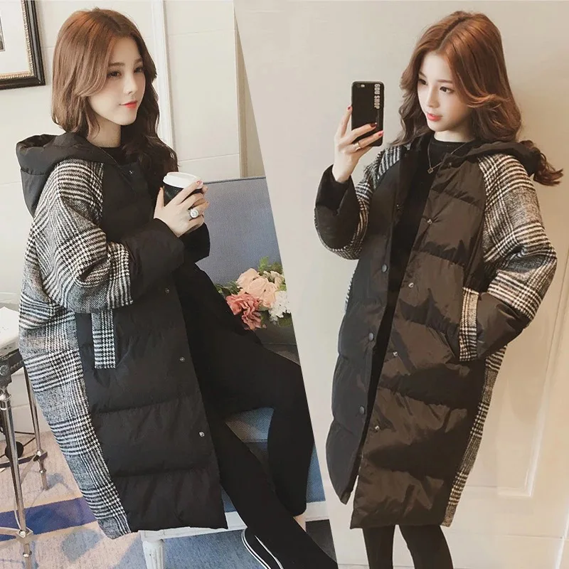 Women Hooded Patchwork Cotton Coats Outerwear 2021 Female Winter Jackets Increase Thickening Long Coat Casual Loose Overcoat New
