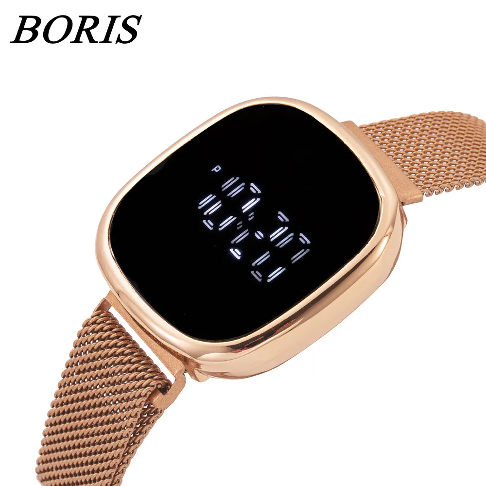 

2022 Luxury Women's Digital Watches Rose Gold Mesh Metal Ladies Wristwatch Led Display Electronic Watch For Women Reloj Mujer