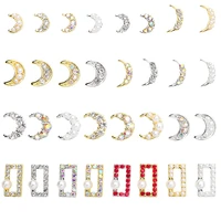 10pcs japanese crystal moon nail art rhinestones alloy pearl flatback charms pendant for nail art decoration manicure strass