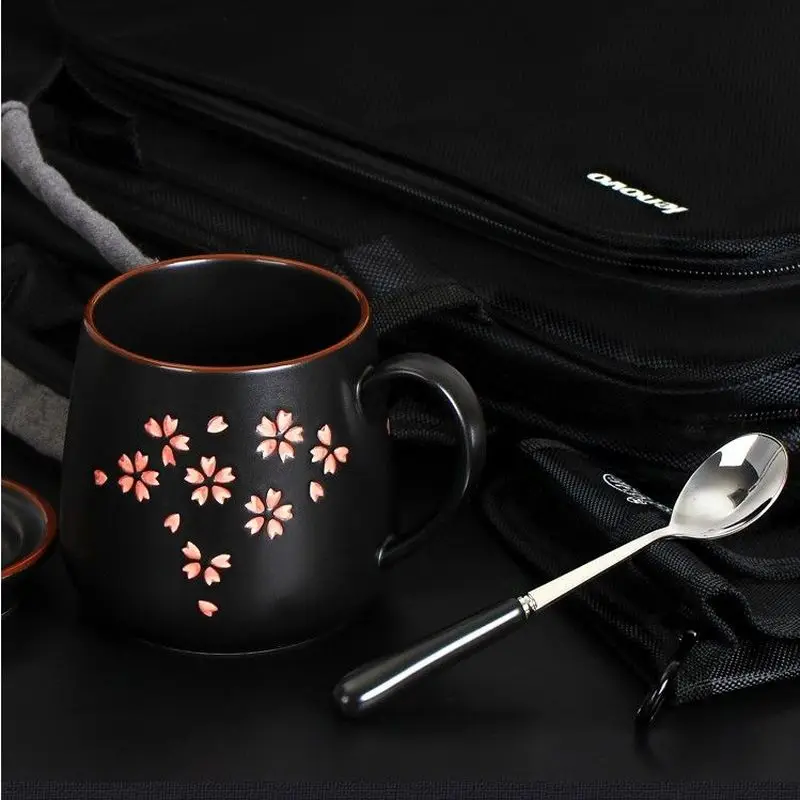 Керамическая кружка с крышкой японский кофейный стакан цветами вишни чашка для