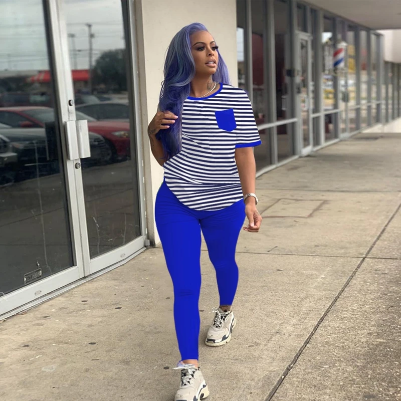 Женский спортивный костюм в полоску размера плюс летний комплект из двух