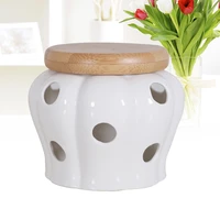 round ceramics jars storage container with bamboo lids for sealing garlic ginger
