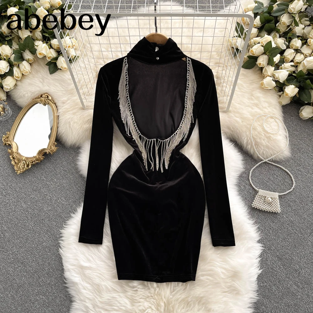 

velvet vestidos woman long sleeve sexy vestido feminino bodycon party dress v neck elegant knee-length robe femme