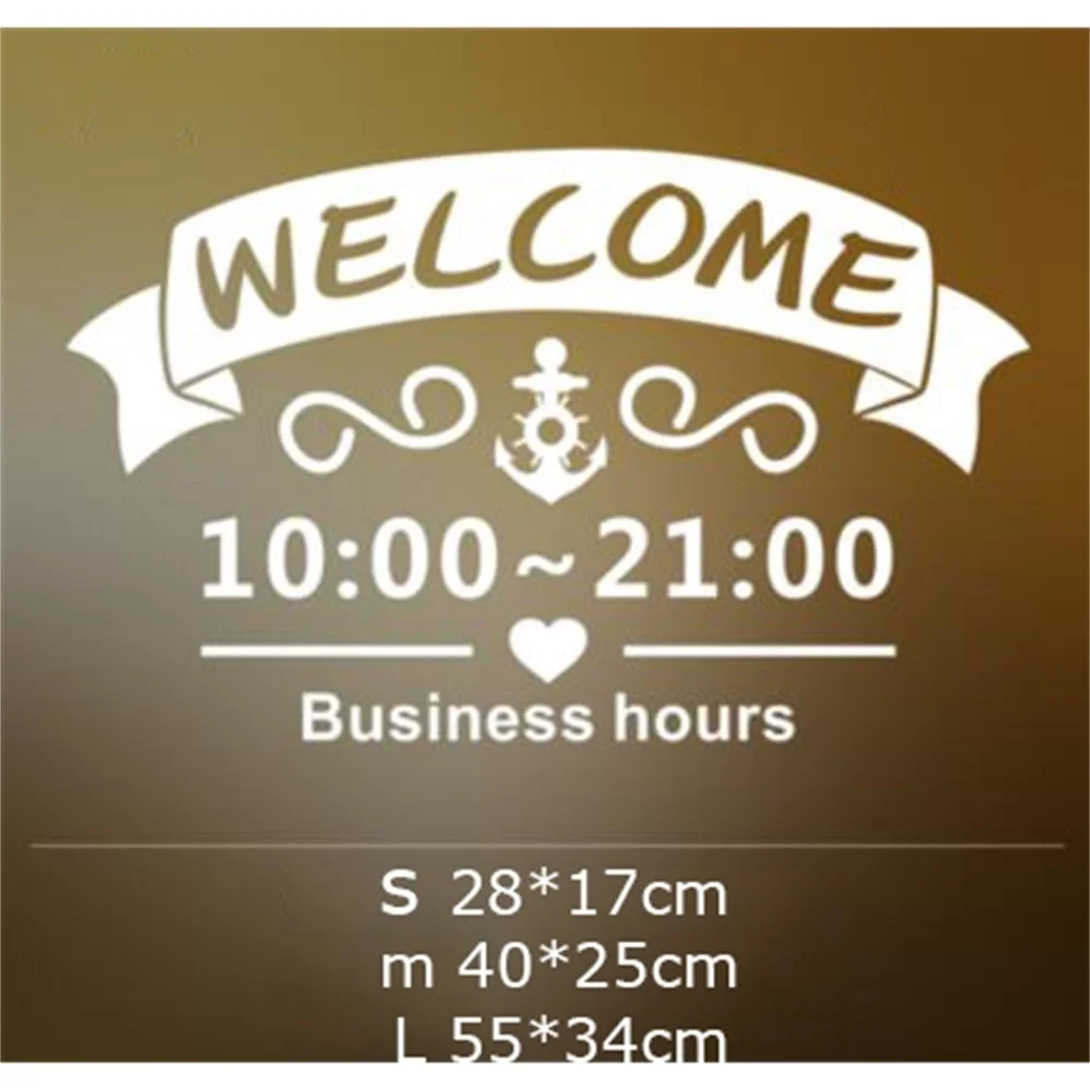 Cute Door Glass Window Welcome Sticker Custom Business Time Open Close Working Hours Decoration Wall |