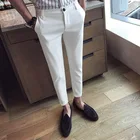 Новые повседневные белые мужские брюки, узкие дышащие удобные высококачественные мужские брендовые деловые брюки