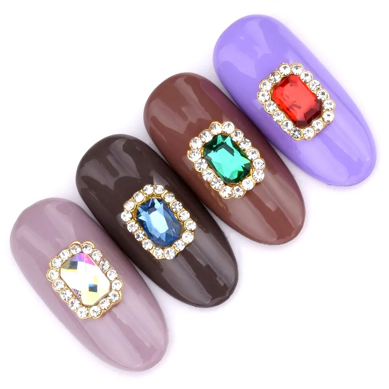 

3D прямоугольные Стразы для дизайна ногтей, золотой сплав, 10 шт.