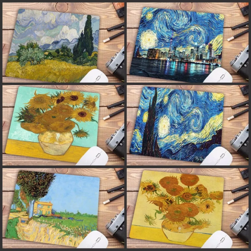 

Big Promotion Van Gogh Gamer Play Mats Rubber Art Flower Mouse Pad Small Size 18x22cm Gaming Mouse-pads for Office Desk Mat