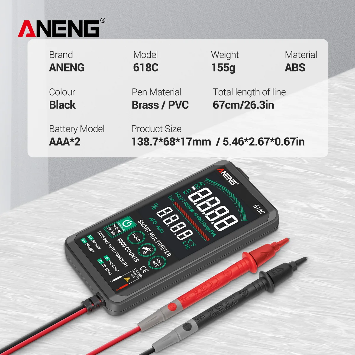 Цифровой мультиметр ANENG 618A/B/C Звуковой Измеритель непрерывности True RMS