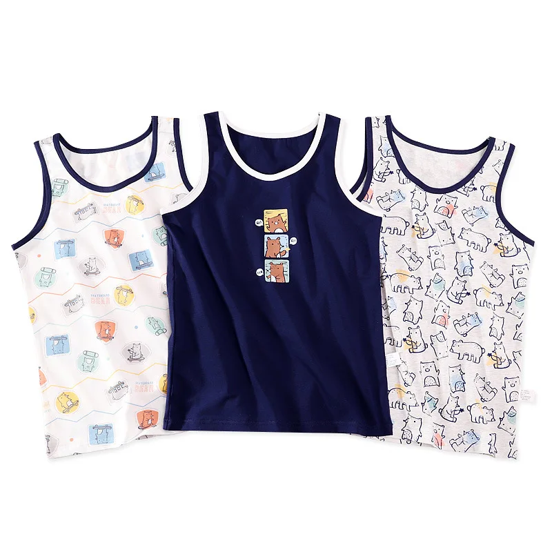 Boy Quality Cartoon Design Singlet Underwear Tank Teen Boy Undershirts Cotton Dino Pandas Tank Tops for Kids Size 3-10T 3Pcs/Lot images - 6