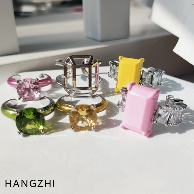 

HANGZHI 2021 New Trendy Colorful Shine Zircon Detachable Opening Metal Rings for Women Girls Fashion Party Cool Jewelry Gifts