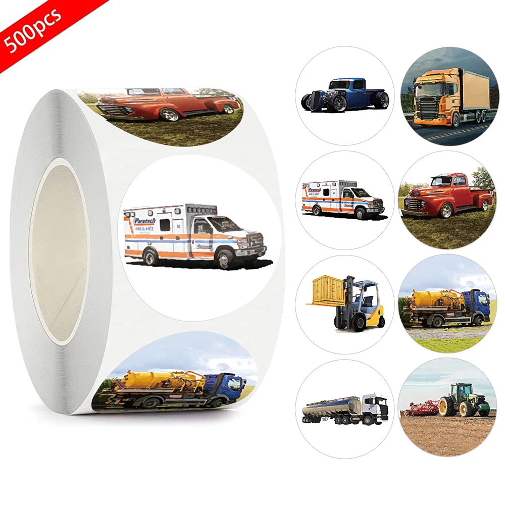 Наклейки детские круглые с рисунком 500 шт./рулон | Канцтовары для офиса и дома