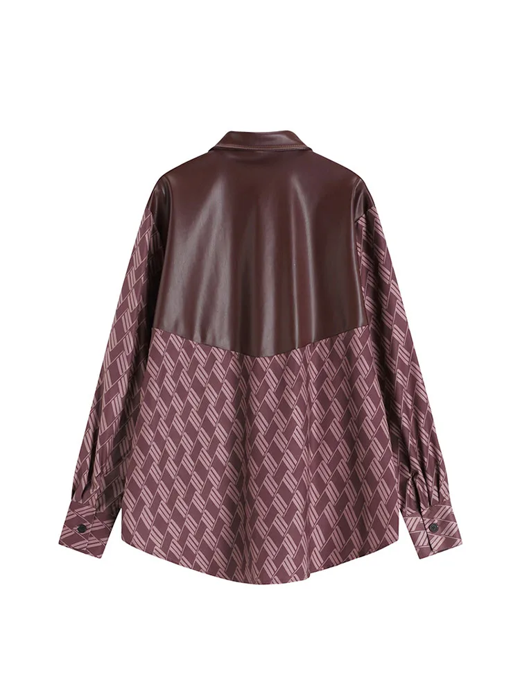 Рубашка-поло женская с принтом шикарная однобортная уличная одежда из экокожи в