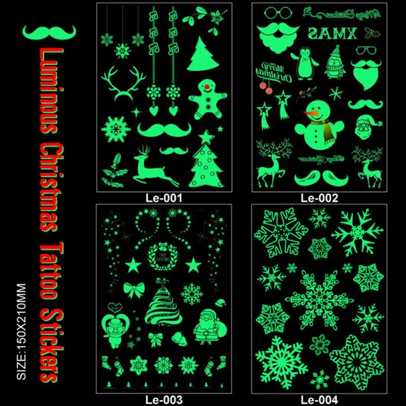 

15 Styles Glowing Christmas Tattoo Sticker Halloween Christmas Luminous Temporary Tattoo Stickers Party Decorations