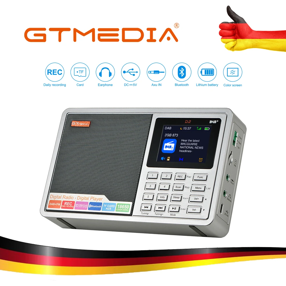 

GTmedia D2 DAB +/TF/AUX мини цифровой радио Ручной цифровой FM USB TF карта радио часы/будильник/таймер сна со временем 18650 батарея