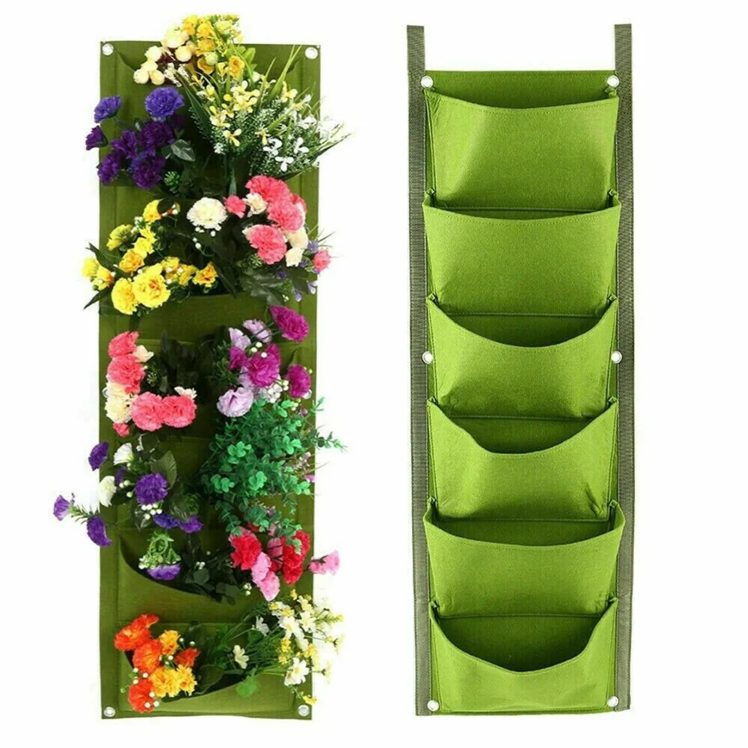 

New 7 Pockets Planting Bag Wall Hanging Garden Plant Grow Bag Flower Vegetable Plant Pouch Garden Living Felt Bag