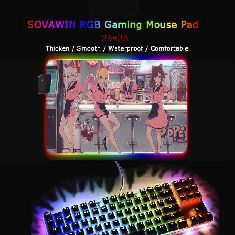 

Mouse pad anime sexy girl RGB big 40x90cm gaming accessories desk mat LED light-up 7-color computer keyboard mat carpet pad XXL