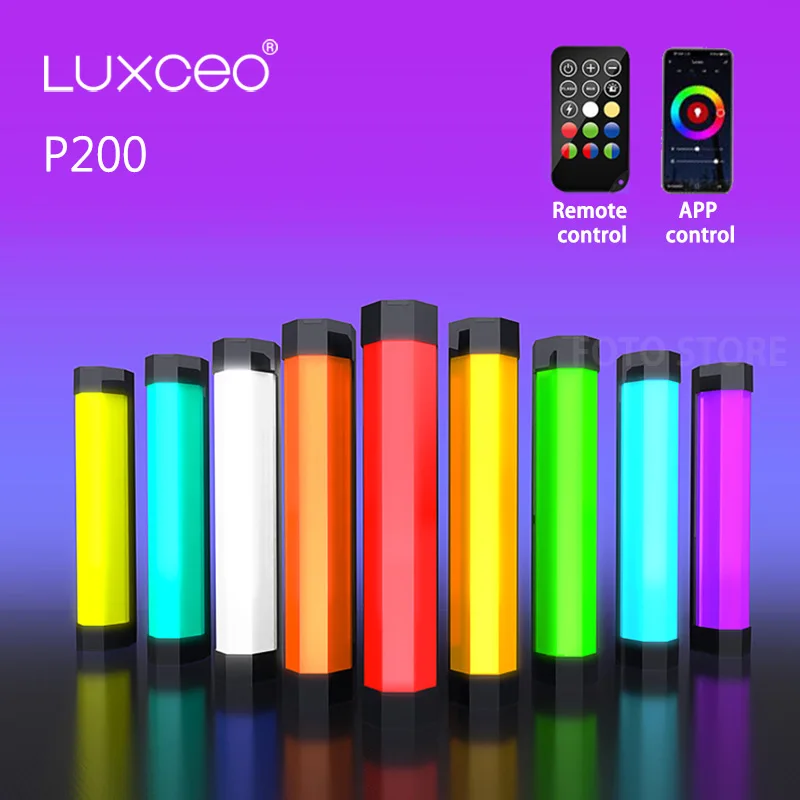 Ручная вспышка Luxceo P200, заполняющая лампа, RGB, красочная светодиодная палка, освещение для фотосъемки для управления видеоприложением и пульта дистанционного управления (art.: 3920cd24e35dc) - 3920cd24e35dc