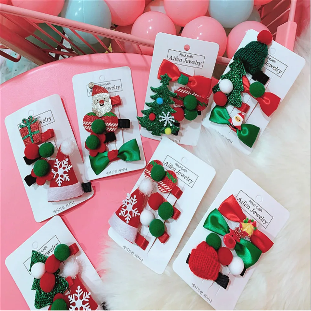 2/4PCS/ Christmas Hair Clip Cute Hair Clip Set Xmas Tree Hat Candy Santa Claus Headwear Hair Accessory Butterfly Hair Clip