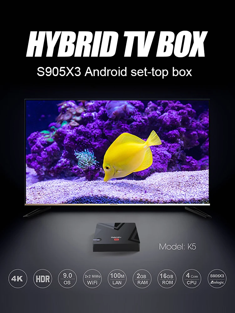 K5 Amlogic S905X3 Smart TV Box Dual WIFI DDR3 2GB/16GB 4K HD Android 9.0 4K Media Player Set Top BOX Smart Tv Box With Wifi