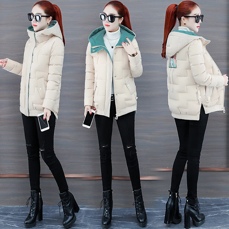 

Fad New Winter Parkas Women Jacket Coats Thick Down Cotton Padded Parka Hooded Short Jacket Loose Casual Warm Outwear Plus Size