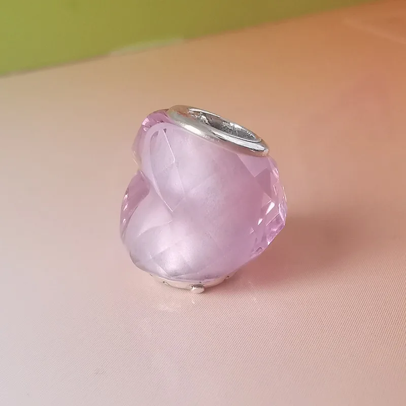 Шарм-подвеска женский из серебра 2020 пробы с розовым сердцем и муранским стеклом