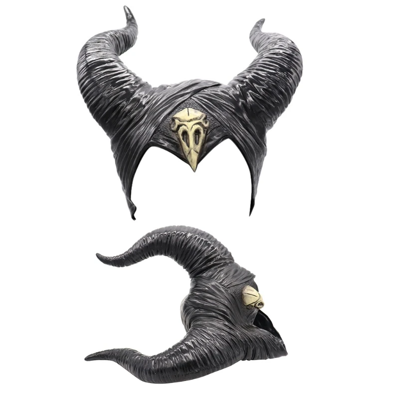 

Women Halloween Movie Black Long Gown Evil Queen Witch Dress Cosplay Horn Hat