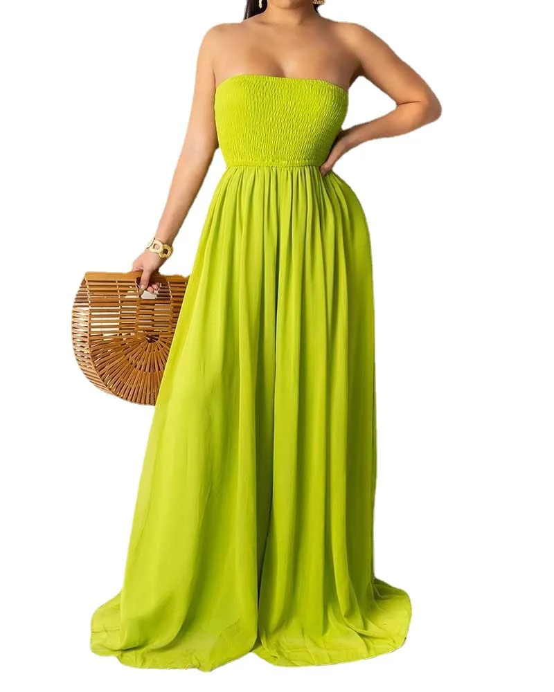 

Street Style Temperament Plus Size Women's Jumpsuit Fashion Casual Sexy Chest Wrapped Solid Color Pocket Wide Leg Straight Loose