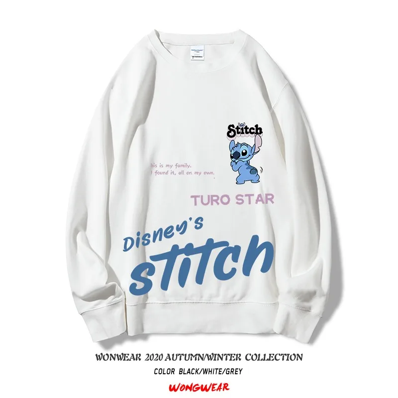 

Cute ladies sweater Disney brand Stitch couple casual sweater plus velvet warmth oversized round neck women in winter