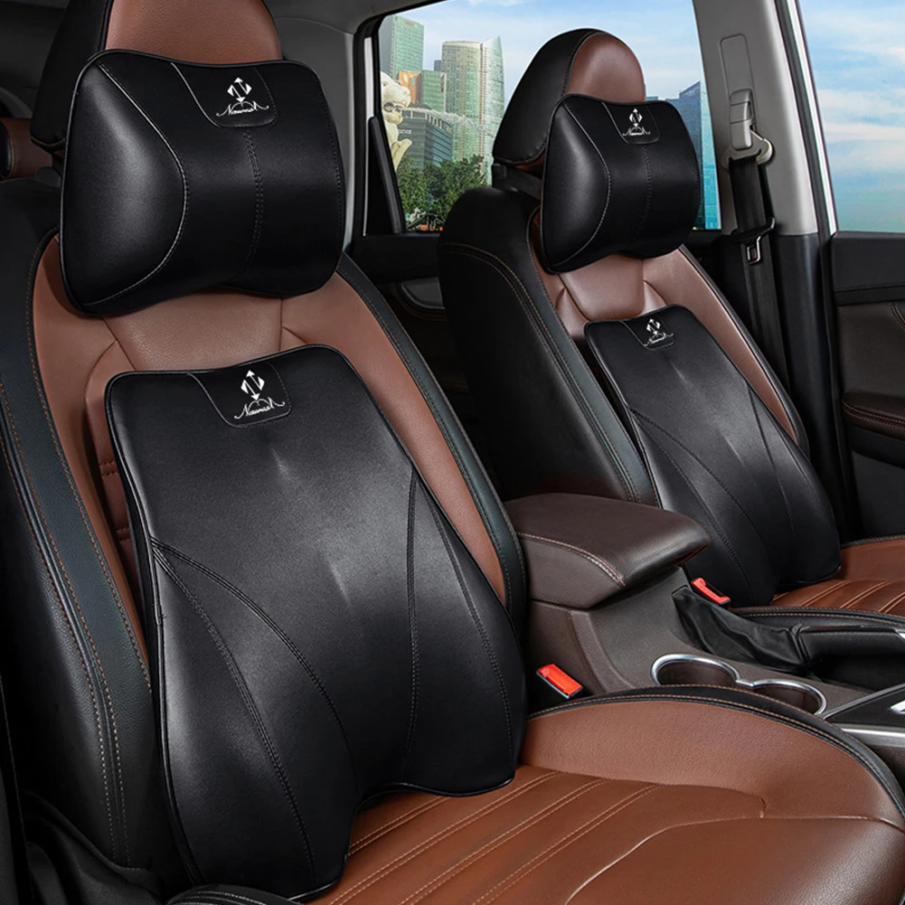 

Leather Car Headrest Pillow Car lumbar support pillow Breathable Memory Foam neck pillow Car seat headrest Car head support