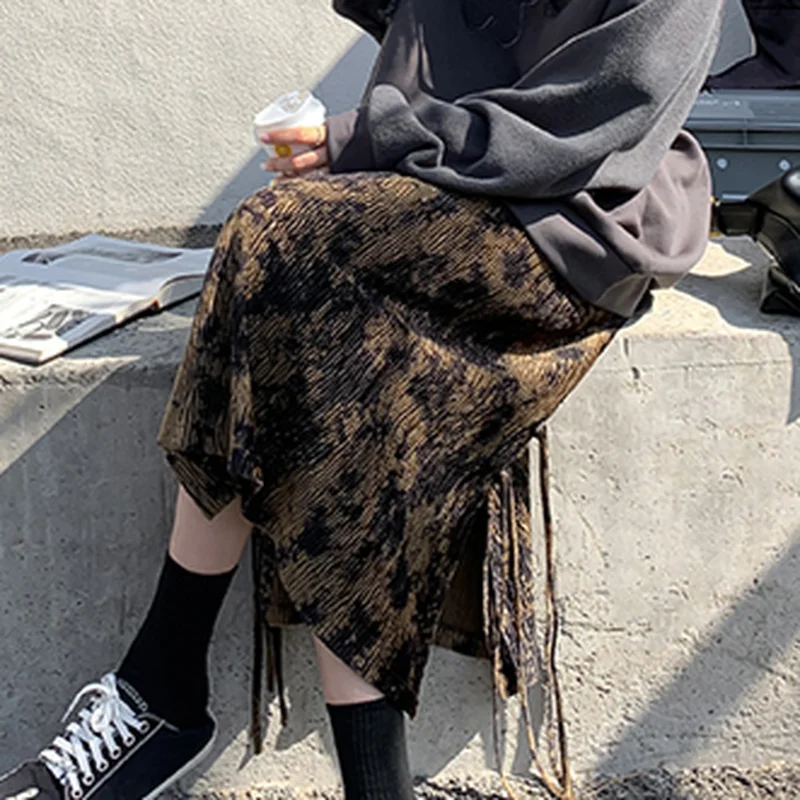 Женские вельветовые осенние винтажные юбки до середины икры с высокой талией