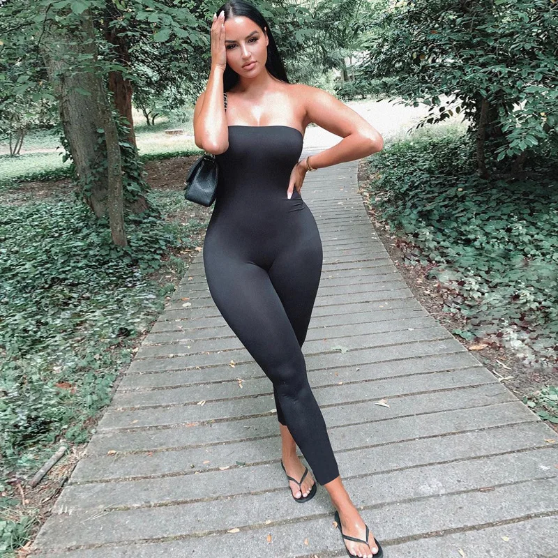 

Wrap Chest Sporty Jumpsuits Bodycon Women Fashion 2021 One Piece Outfit Strapless Casual Athleisure Loungewear Overalls