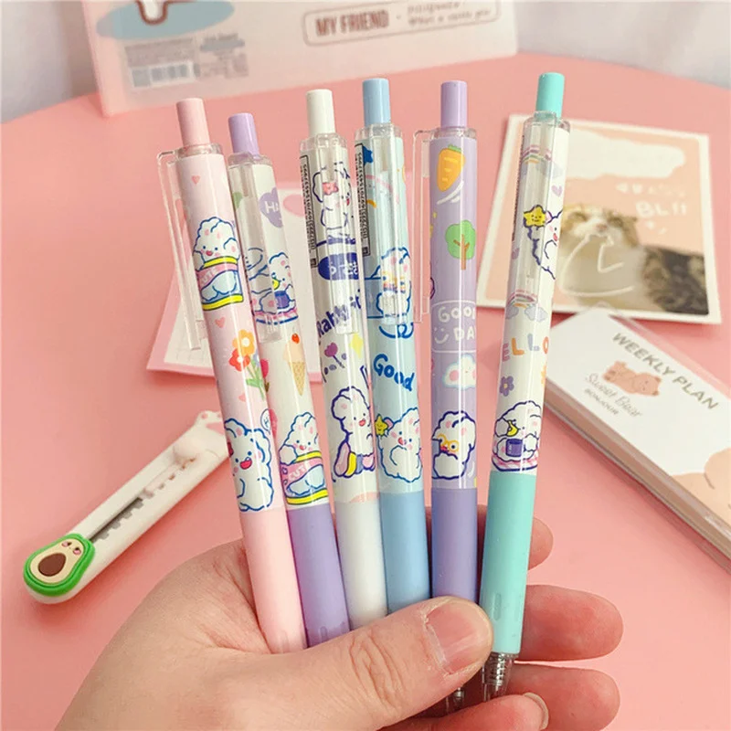 

6 шт./компл. Kawaii выдвижной гель ручка мультфильм заправляемая ручка 0,5 мм черные чернила гелевые ручки для школьные канцелярские принадлежно...