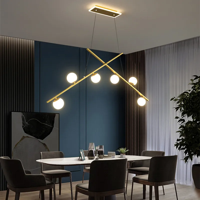 

Dining Room LED Chandelier Modern Creative Coffee Shop Kitchen Island Bar Hanging Light Nordic DIY Dimmable Golden Pendant Light