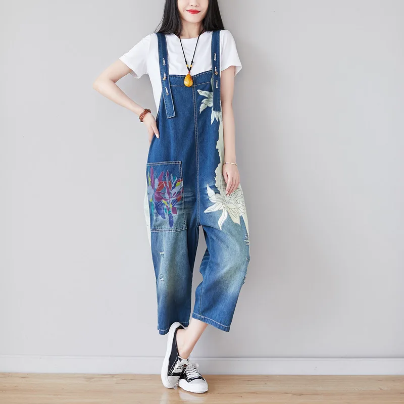 

Personality Stitching High Waist Jeans Overalls Asymmetric Plus Size Ankle Length Denim Wide Leg Pants Casual Jumpsuits