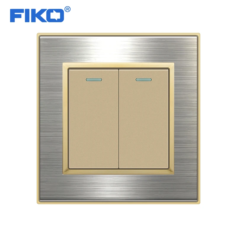 

FIKO EU/UK light switch wall power , 2Gang 1/2/3 way 16A 250V stainless steel silver edge panel 86mm*86mm