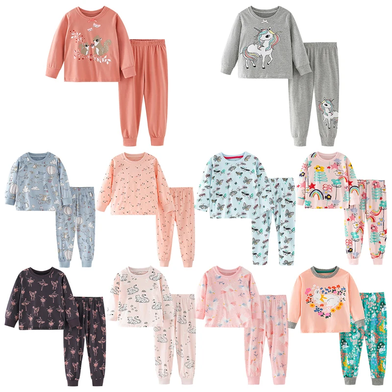 

Весенне-Осенняя детская одежда с длинным рукавом VOGUEON, детский пижамный комплект с мультяшным рисунком, хлопковая мягкая одежда для сна с ед...