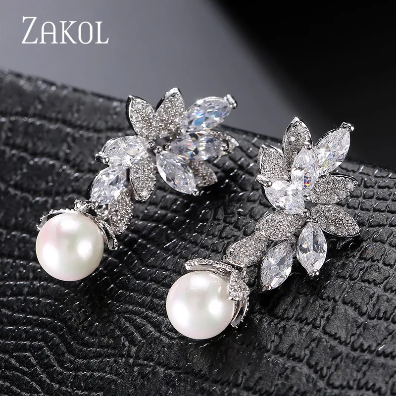 ZAKOL модный дизайн элегантные женские ювелирные изделия из белого золота CZ