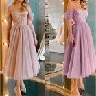 Винтажное платье-корсет средней длины для выпускного вечера, официальное блестящее вечернее бальное платье из тюля с открытыми плечами для выпусквечерние вечера, 2021