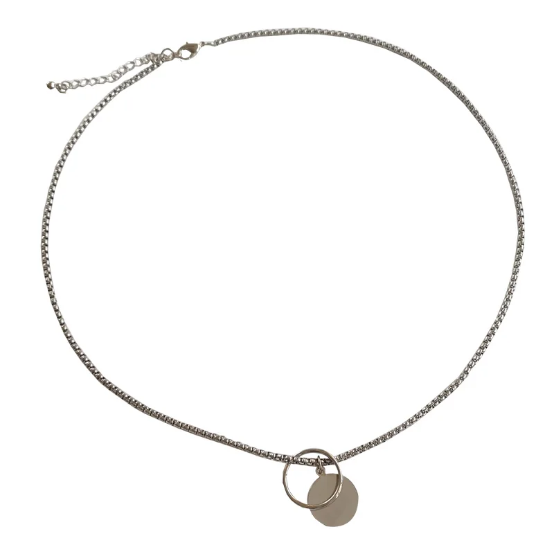 

Trendy Jewelry Circle Disc Pendant Necklace Popular Design Metal Single One Layer Chain Necklace For Women Celebration Gifts