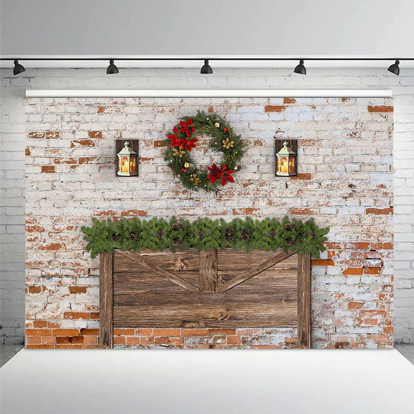 Фон для фотосъемки с изголовьем кровати Рождественский венок винтажный